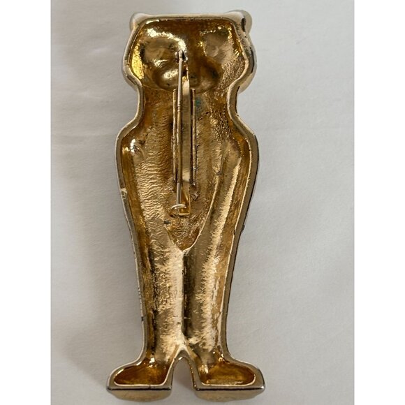 Vintage Tiger Brooch Pin Enamel Rhinestone Jewelry Art Deco Large Heavy Goldtone - Picture 4 of 7